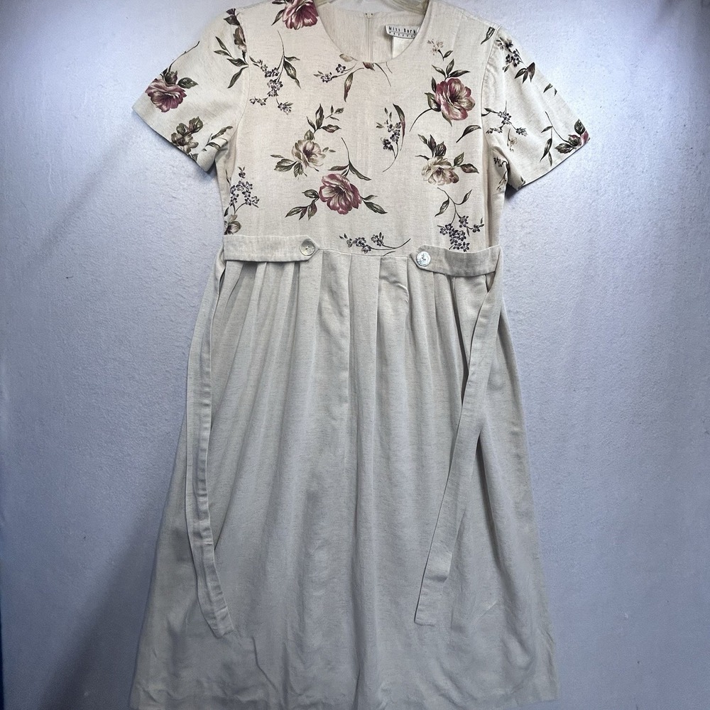 Vintage Cottagecore Miss Dorby Petites Floral Midi Dress Cream Purple 80s 90s